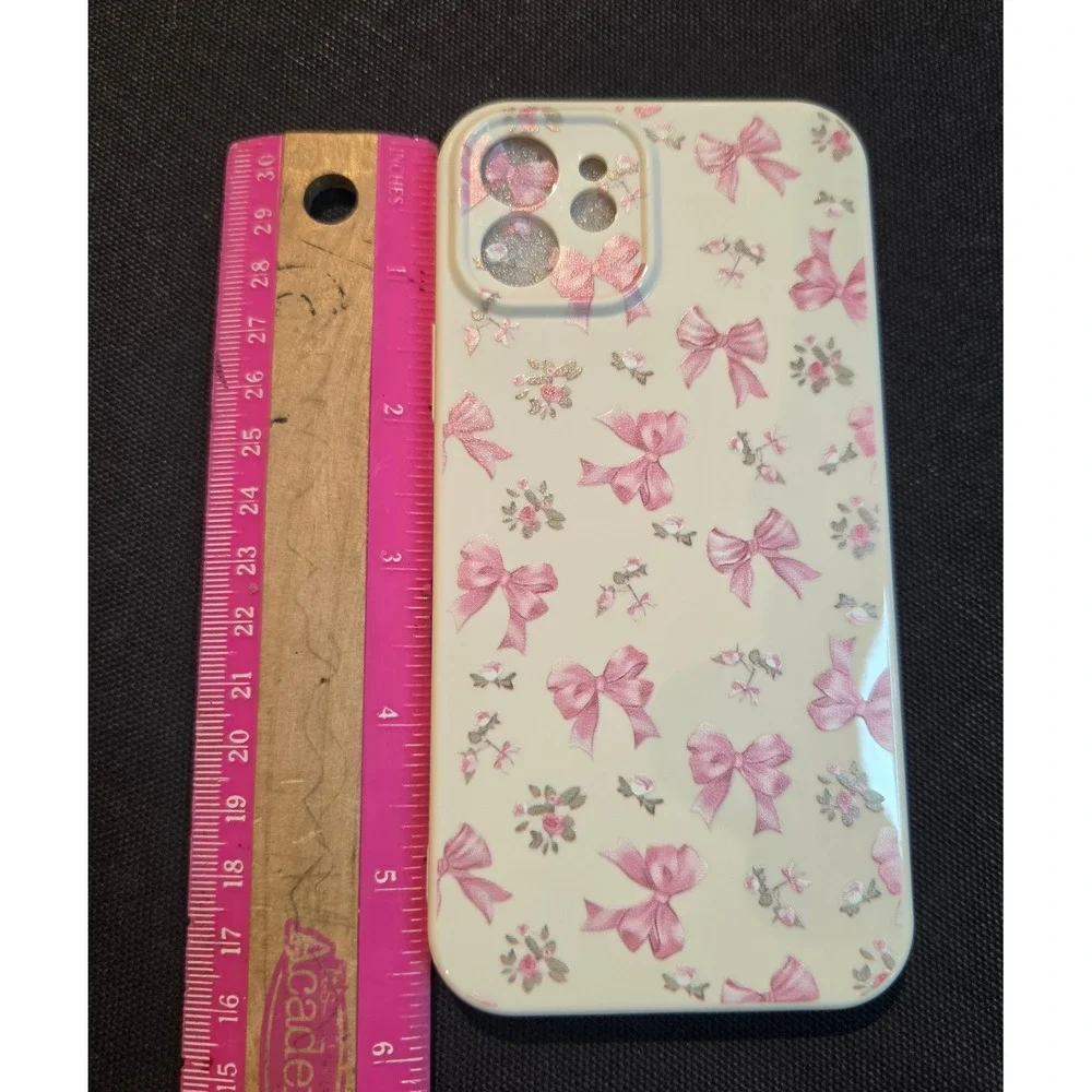 Oylaxoy iPhone 12 Case Pink Ribbon Bow Floral Coquette Cream Protective Cover